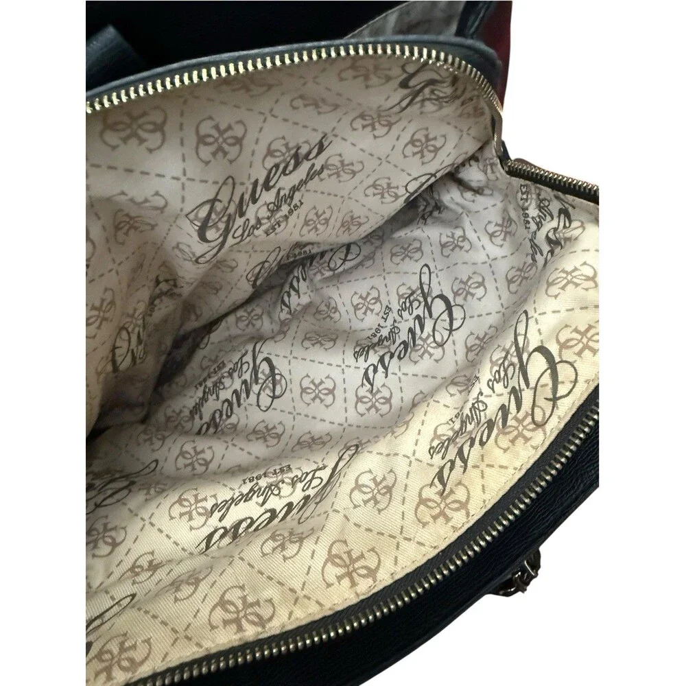 GUESS Black Tonal Logo Monogram Tote Gold Chain Shoulder Bag Charm Y2K